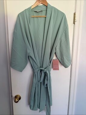 Buddy Grey Light Sage Green Kimono Robe with Tie Waist